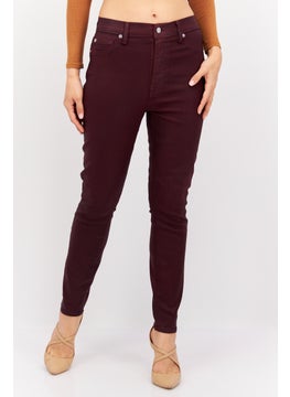7 FOR ALL MANKIND Women Super Skinny Fit Solid Stretchable Pants, Maroon  - Image 1
