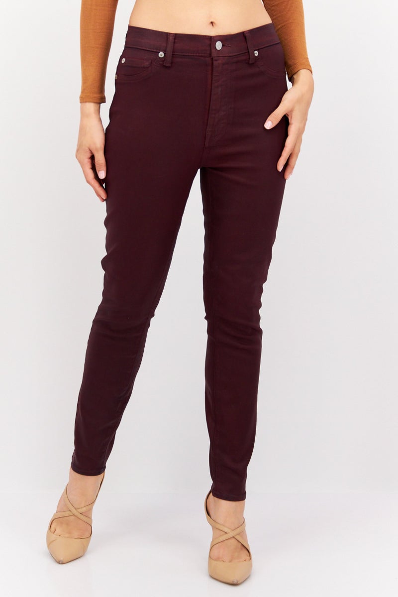 7 FOR ALL MANKIND Women Super Skinny Fit Solid Stretchable Pants, Maroon - Image 1