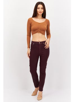 7 FOR ALL MANKIND Women Super Skinny Fit Solid Stretchable Pants, Maroon  - Image 4