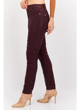 7 FOR ALL MANKIND Women Super Skinny Fit Solid Stretchable Pants, Maroon  - Image 2
