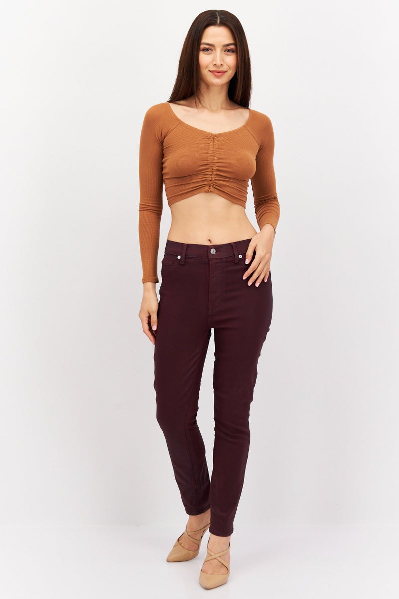 7 FOR ALL MANKIND Women Super Skinny Fit Solid Stretchable Pants, Maroon - Image 4