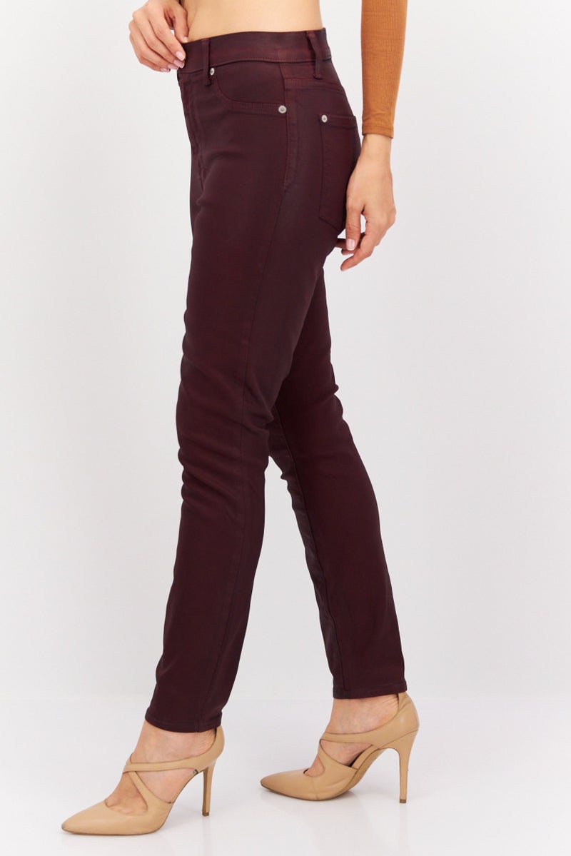 7 FOR ALL MANKIND Women Super Skinny Fit Solid Stretchable Pants, Maroon - Image 2
