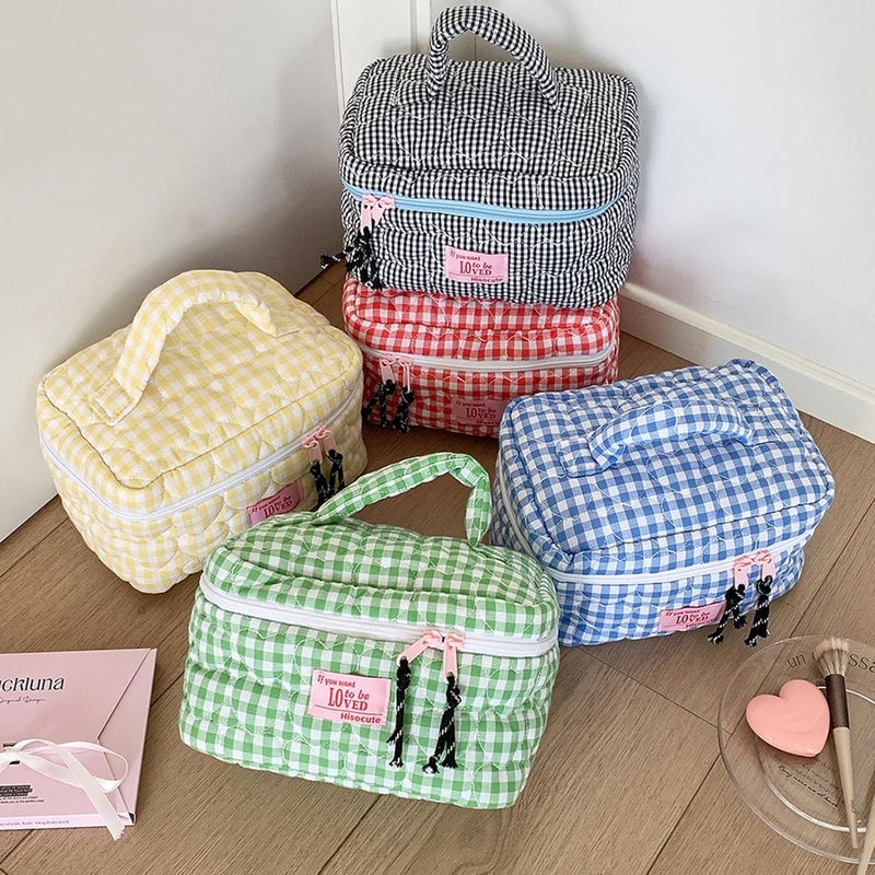 Toiletry Bag Large Wash Multifunctional Makeup Pouches Travel Organizers Cosmetic Bags with Handle for Women and Girls Plaids - Image 4