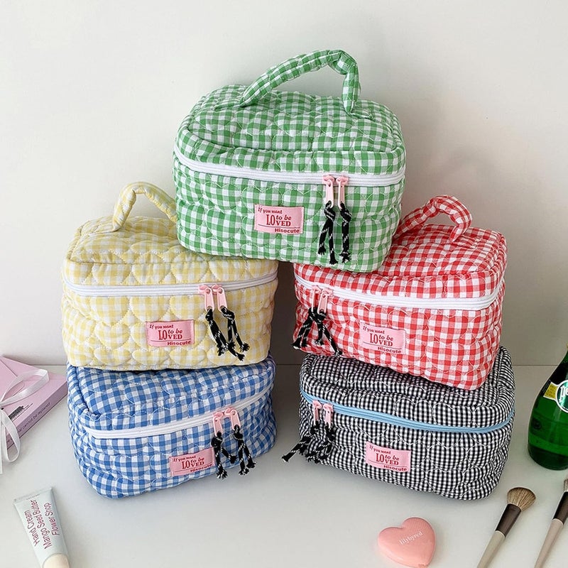 Toiletry Bag Large Wash Multifunctional Makeup Pouches Travel Organizers Cosmetic Bags with Handle for Women and Girls Plaids - Image 3
