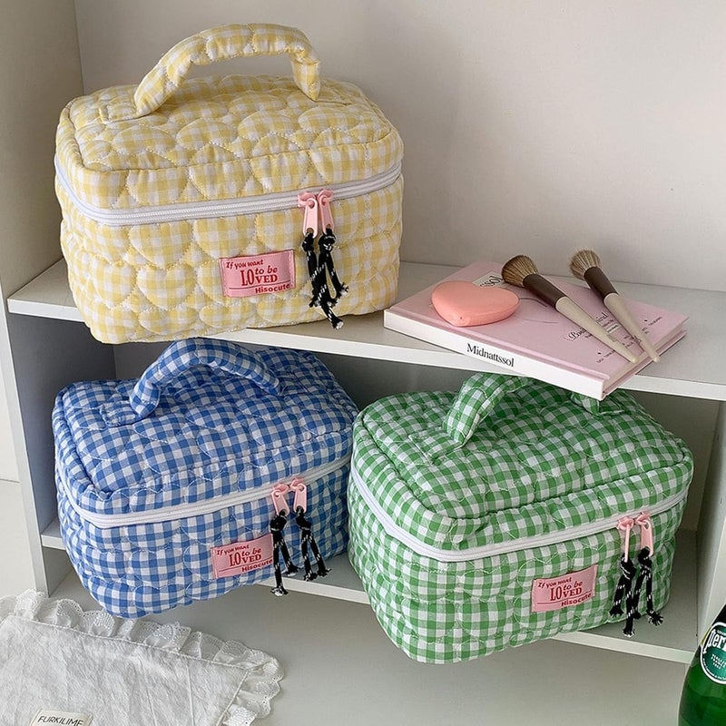 Toiletry Bag Large Wash Multifunctional Makeup Pouches Travel Organizers Cosmetic Bags with Handle for Women and Girls Plaids - Image 5