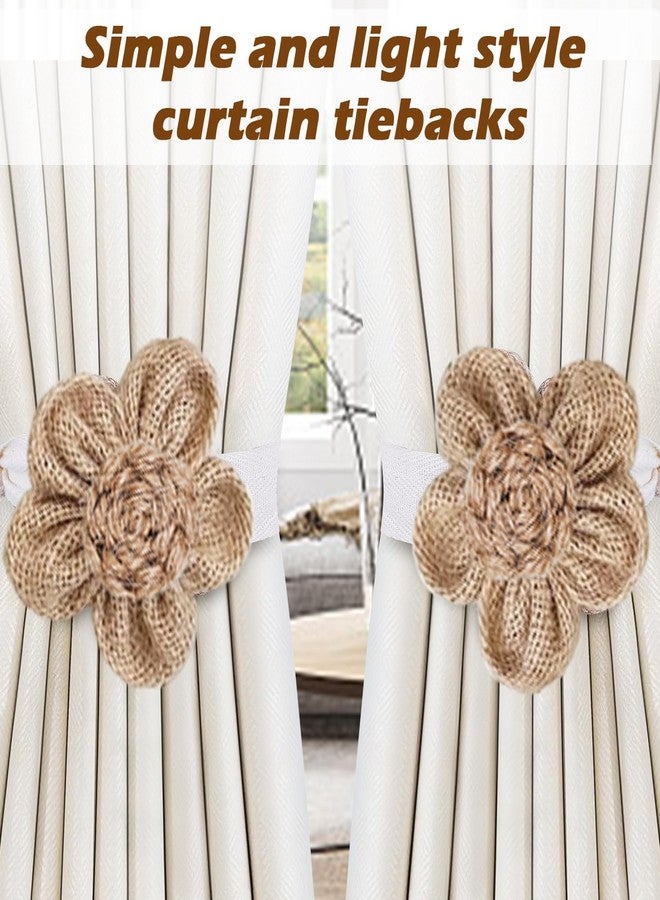 SRG 4pcs Handmade Rope Curtain Tiebacks | Boho Flower Curtain Holdbacks | Simple Elegant Sunflower Curtain Holders | Boho Bedroom Decor（Cream&Khaki） - Image 3
