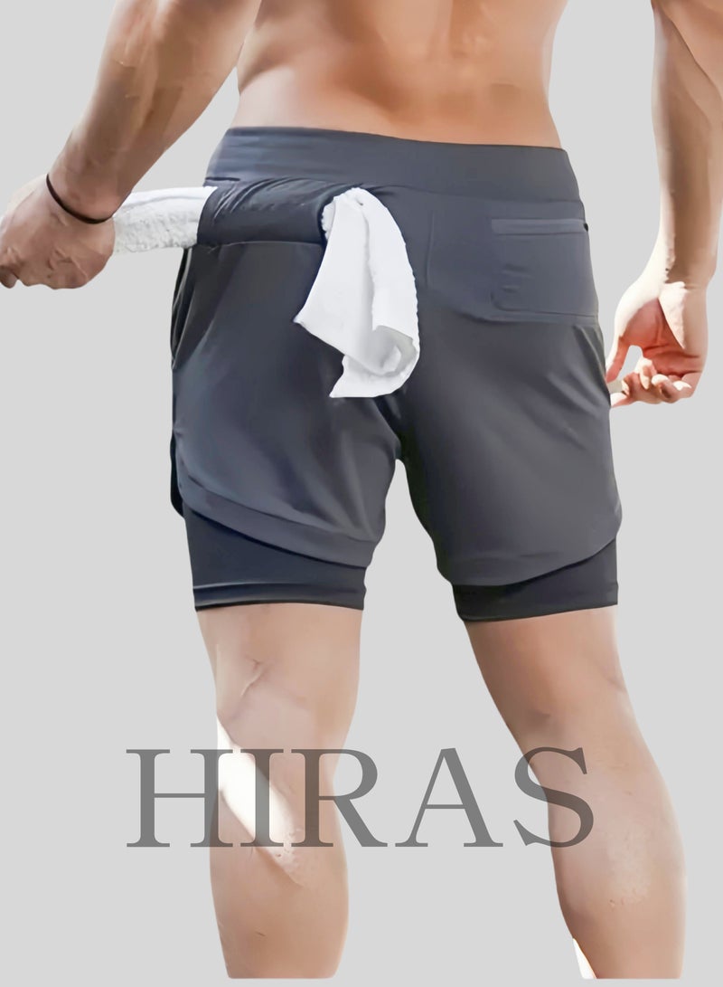 Hiras Men's 2-in-1 Gym Running Shorts with Pockets, Quick Dry Lightweight Athletic Workout Shorts, Loose Breathable Drawstring Training Sport Short Pants, XL Size - Image 1