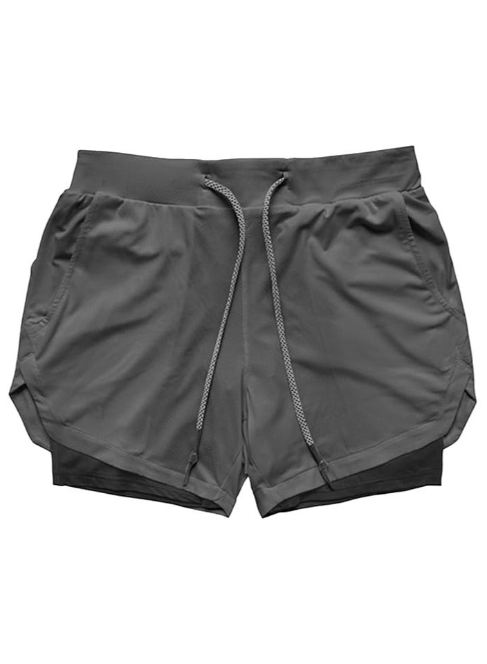 Hiras Men's 2-in-1 Gym Running Shorts with Pockets, Quick Dry Lightweight Athletic Workout Shorts, Loose Breathable Drawstring Training Sport Short Pants, XL Size - Image 2