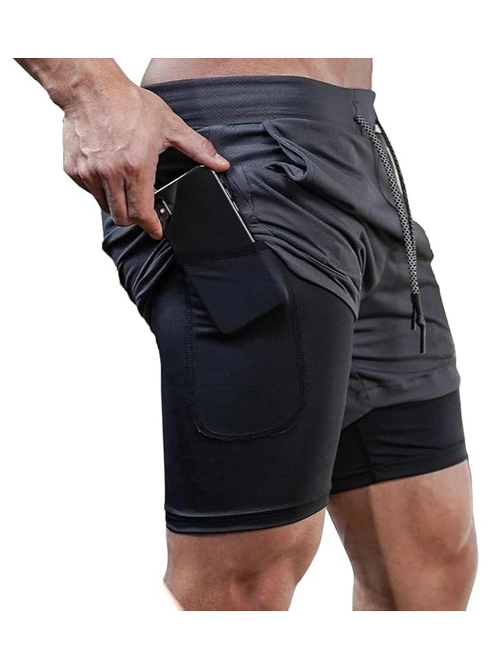 Hiras Men's 2-in-1 Gym Running Shorts with Pockets, Quick Dry Lightweight Athletic Workout Shorts, Loose Breathable Drawstring Training Sport Short Pants, XL Size - Image 4