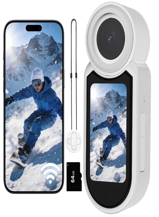 MINIBEAR 2.7K 64G Thumb Action Camera Mini Body Camera with Magnetic Lanyard for Hands-Free POV Vlogging Outdoor Sports Recording Video Camera for Cycling, Traveling, Running (White) - Image 1