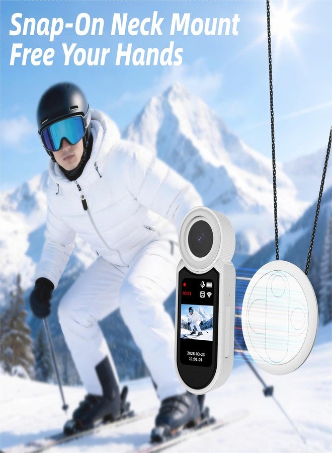 MINIBEAR 2.7K 64G Thumb Action Camera Mini Body Camera with Magnetic Lanyard for Hands-Free POV Vlogging Outdoor Sports Recording Video Camera for Cycling, Traveling, Running (White) - Image 5