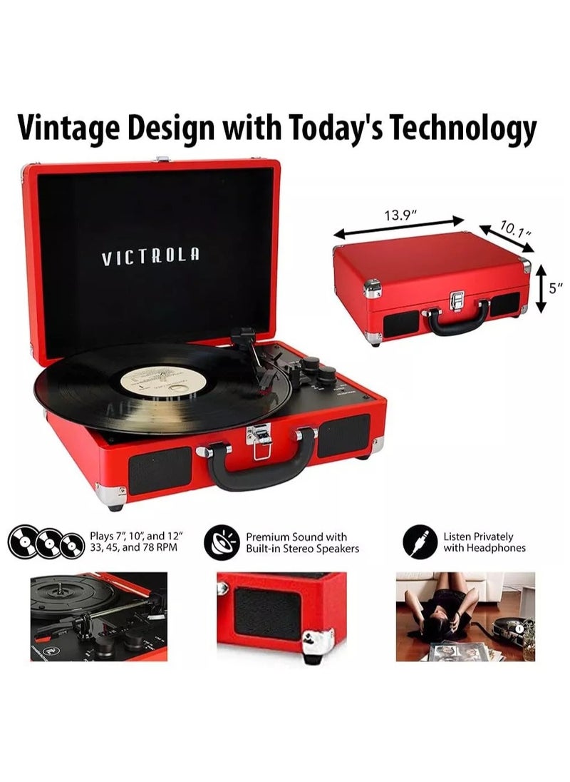 VICTROLA Victrola Journey Vintage Bluetooth Suitcase Vinyl Record Player Portable 3-Speed LP Turntable with Built-in Stereo Speakers Aux-In RCA Out Elegant Color  - Image 3