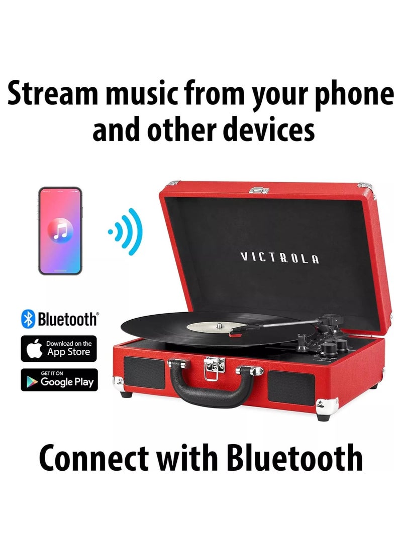 VICTROLA Victrola Journey Vintage Bluetooth Suitcase Vinyl Record Player Portable 3-Speed LP Turntable with Built-in Stereo Speakers Aux-In RCA Out Elegant Color  - Image 4