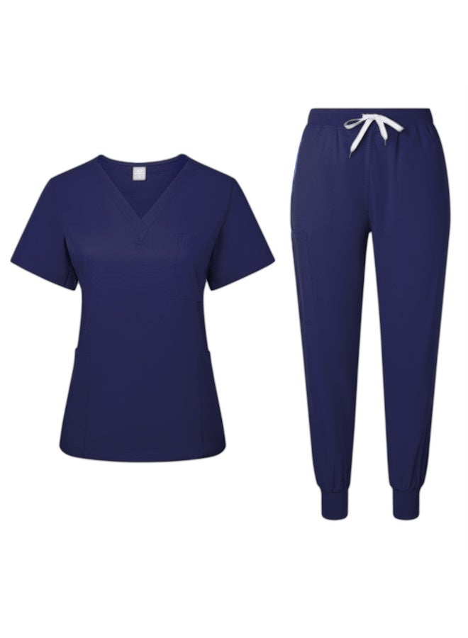 Loquat Womens Medical Scrubs Set Medical Uniform Set Navy Blue - Image 1