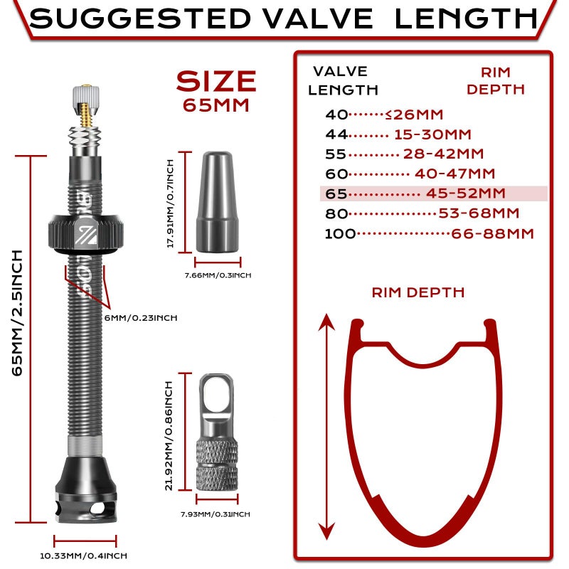 BUCKLOS Tubeless Presta Valve Stem 40/44/55/60/65/80/100 mm, Valve Stem Kit with Valve Core Removal Tool for Road Bike/Mountain Bike/MTB, Fit Most Bicycle Rims, Super Light Durable Aluminum Stem - Image 5