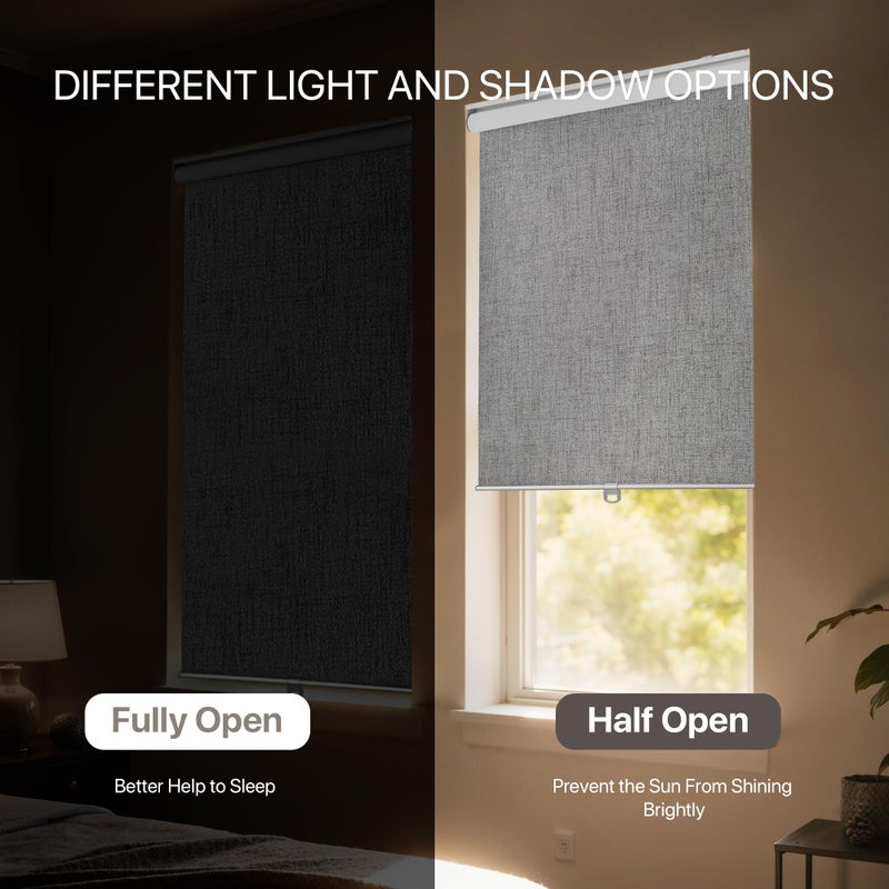 GENIMO 100% Blackout Roller Window Shades, Window Blinds Cordless with Thermal Insulated, UV Protection Fabric, Mini French Door Blinds for Home, Bedroom, Office, Grey, 10" W X 72" H - Image 3