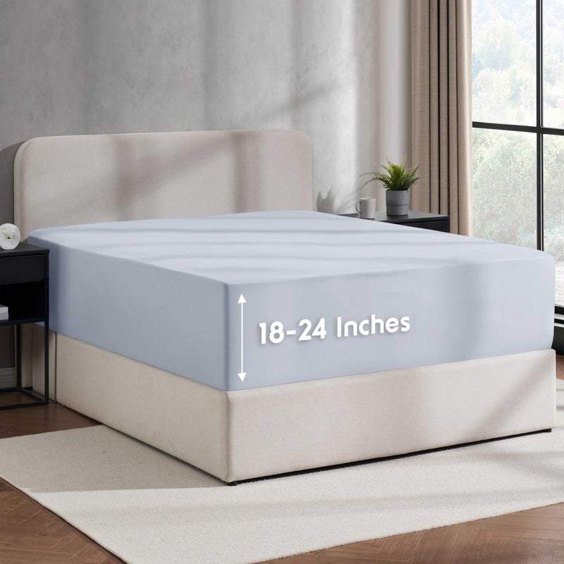 Nestl Ice Blue Extra Deep Pocket Fitted Sheet Queen Hotel Luxury Queen Fitted Sheet Only Easily Fits 18 to 24 Inch Mattress Super Soft WrinkleFree and Breathable Bottom Sheets with Corner Straps