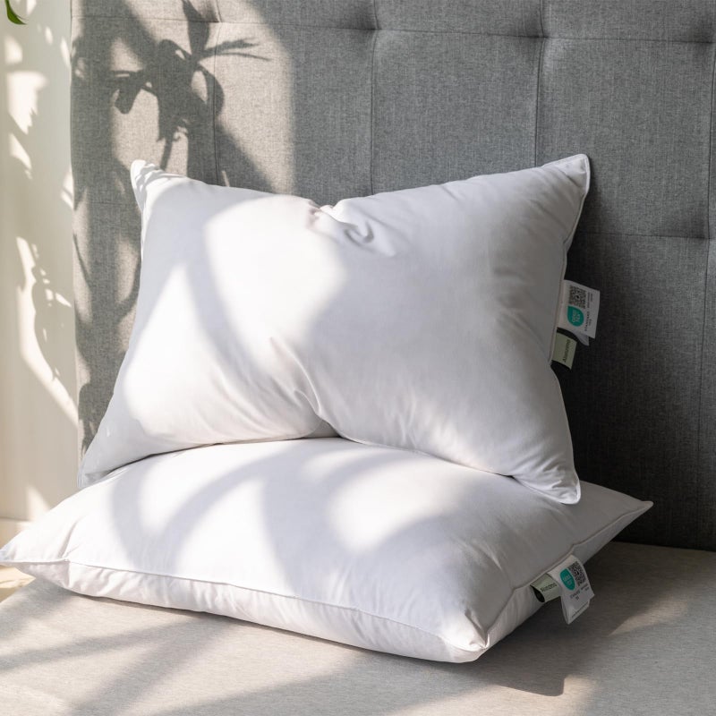 Alanzimo Goose Feathers Down Pillows Queen Size Set of 2, Hotel Collection Fluffy Bed Pillows for Sleeping, 100% Cotton Cover Soft Pillow 20x28 2 Pack - Image 1