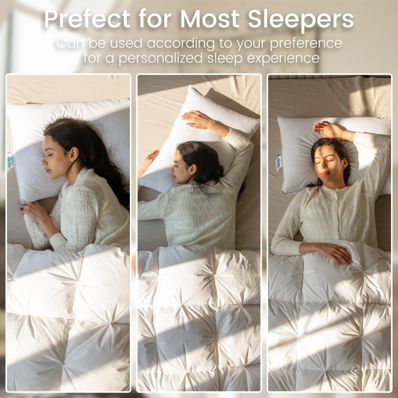 Alanzimo Goose Feathers Down Pillows Queen Size Set of 2, Hotel Collection Fluffy Bed Pillows for Sleeping, 100% Cotton Cover Soft Pillow 20x28 2 Pack - Image 4