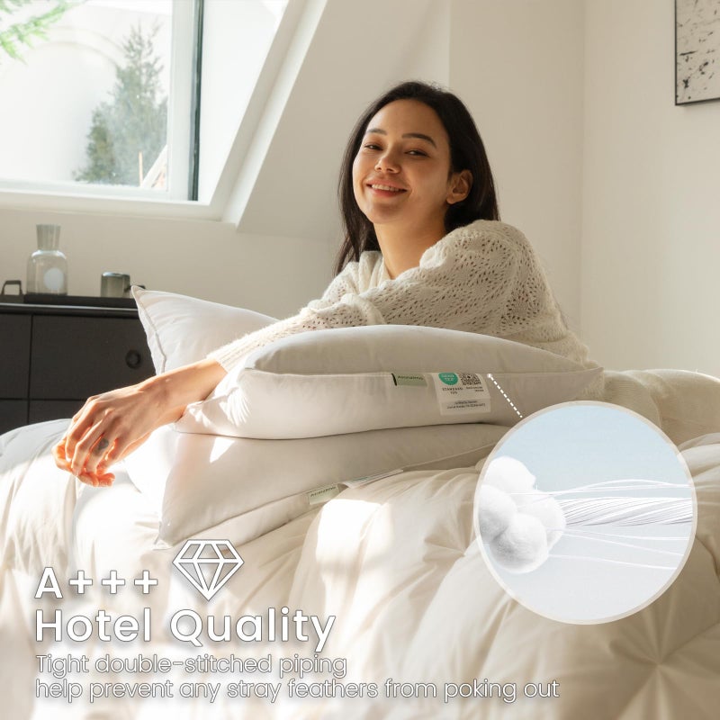 Alanzimo Goose Feathers Down Pillows Queen Size Set of 2, Hotel Collection Fluffy Bed Pillows for Sleeping, 100% Cotton Cover Soft Pillow 20x28 2 Pack - Image 5