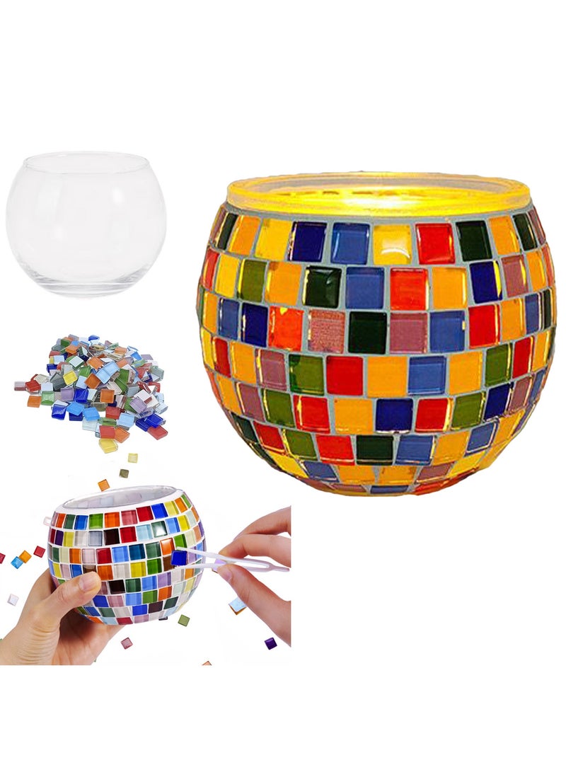 Home Smart Home Smart Mosaic Candle Holder Kit for Kids Mosaic Candle Holder set with a glass jar, Mosaic color cubes, digital candle light, glue, gap filler, bowl, spoon, disposable gloves, cleaning block, and manual Gift for your loved ones  - Image 1