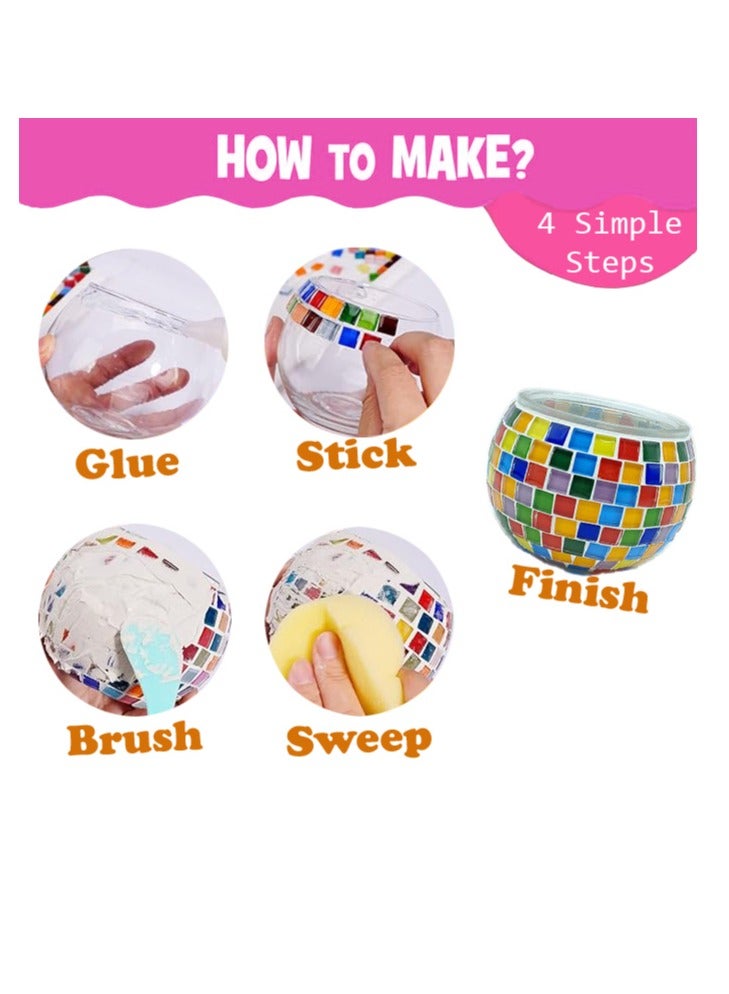 Home Smart Home Smart Mosaic Candle Holder Kit for Kids Mosaic Candle Holder set with a glass jar, Mosaic color cubes, digital candle light, glue, gap filler, bowl, spoon, disposable gloves, cleaning block, and manual Gift for your loved ones  - Image 4