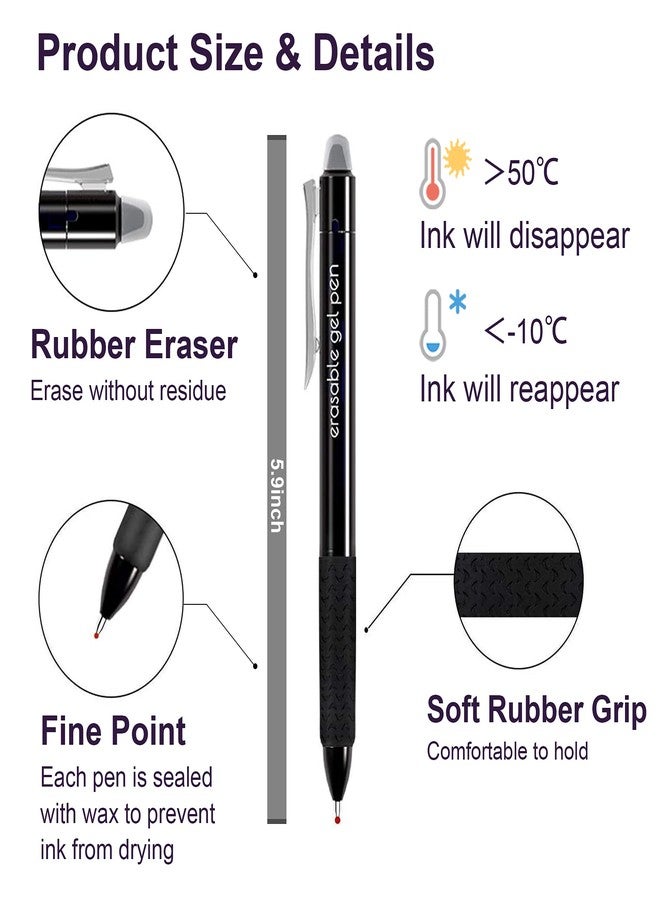 Lineon Erasable Gel Pens, 15 Pack Retractable Erasable Pens Clicker, Fine Point, Make Mistakes Disappear, 8 Black 7 Blue Inks for Writing Planner and Crossword Puzzles… - Image 3