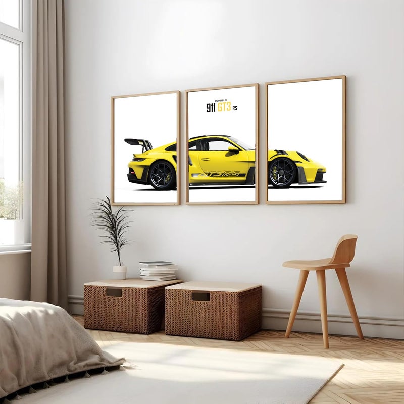 Gamya Big Porsche Cars Framed Posters For Wall Decoration, Bedroom, Living Room, Gift Item For Boys | Set of 3 (13x19 Inches) (GT3 RS Yellow Split) - Image 5