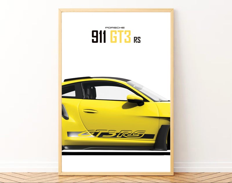 Gamya Big Porsche Cars Framed Posters For Wall Decoration, Bedroom, Living Room, Gift Item For Boys | Set of 3 (13x19 Inches) (GT3 RS Yellow Split) - Image 3