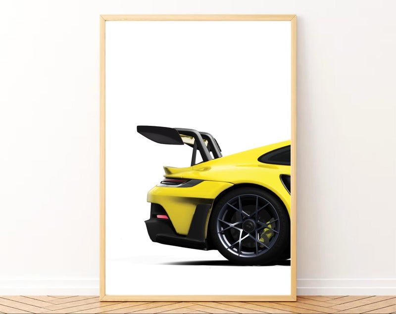 Gamya Big Porsche Cars Framed Posters For Wall Decoration, Bedroom, Living Room, Gift Item For Boys | Set of 3 (13x19 Inches) (GT3 RS Yellow Split) - Image 2