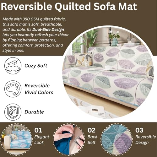 Lukzer Polyester Blend 2 Seater Quilted Sofa Cover Mat Reversible Ocean Breeze(350 GSM),Full Coverage with Arms & Back Belt for Stability,Universal Washable Furniture Protector(110-120CM/SC-183-02/A) - Image 5