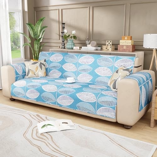 Lukzer Polyester Blend 2 Seater Quilted Sofa Cover Mat Reversible Ocean Breeze(350 GSM),Full Coverage with Arms & Back Belt for Stability,Universal Washable Furniture Protector(110-120CM/SC-183-02/A) - Image 1