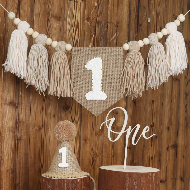 DCJHFJ 1st Birthday Decorations Boys High Chair Banner With One Cake Topper Brown Conical Hat For First Party - Image 2