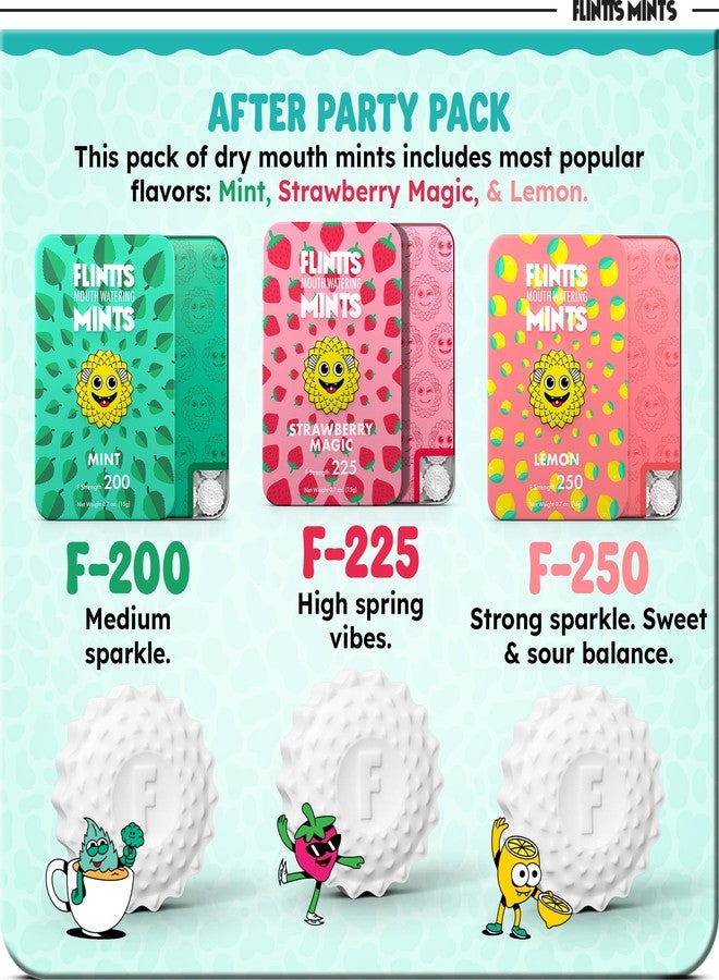Flintts Mints After Party Pack – Sugar Free Mouthwatering Mints for Dry Mouth Relief & Freshness – Vegan Oral Health Support with Sparkle Effect – Pocket Travel Saliva Substitute, Lozenges Alternative - Image 3