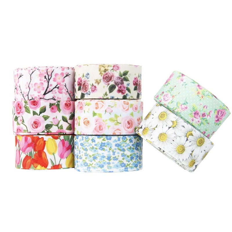 Floral Flower Printed Grosgrain Ribbon Tape 1 Wide x 40 Yards Total for DIY Handmade Hair Bow Wedding Festival Home Party Birthday Decorations Gift Packing All Flowers Ribbon