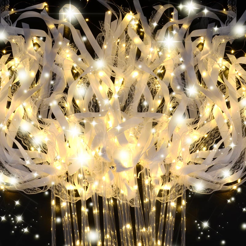 HONLYNE 200PCS Light up Wands for wedding Wedding Wands Streamers with 3 Colorful Flashing Modes Fairy Wands LED Silk Fairy Wand with Bells for Wedding New Year Thanksgiving Concert - Image 2