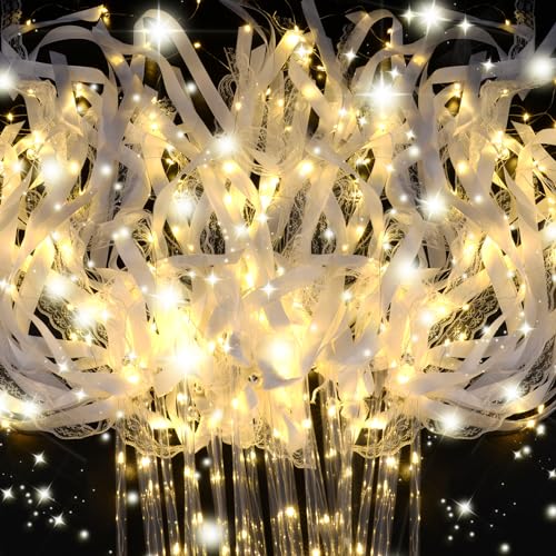 HONLYNE 200PCS Light up Wands for wedding Wedding Wands Streamers with 3 Colorful Flashing Modes Fairy Wands LED Silk Fairy Wand with Bells for Wedding New Year Thanksgiving Concert - Image 1
