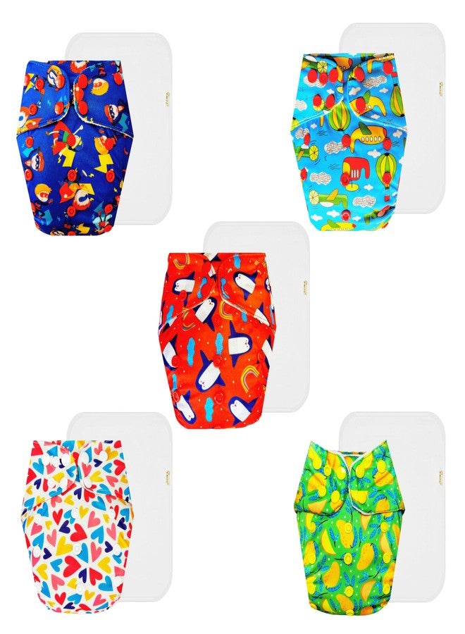 حفاضات قماشية فاخرة من دمبلدو مع حشوة قطنية (عبوة من 5) | ملائمة محكمة | وسادة ماصة من 6 طبقات | أزرار كبس قابلة للتعديل | مثالية للأطفال الصغار | من 3 أشهر إلى 3 سنوات | للجنسين - Image 1
