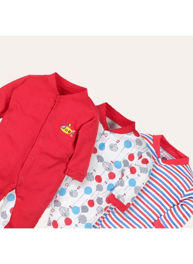 Baby Station - BABY STATION 100% Cotton Rompers/Sleepsuits/Jumpsuit/Night Suits for Baby Boys & Girls, Infants, New Borns (Red, 3-6 Months) - Image 1