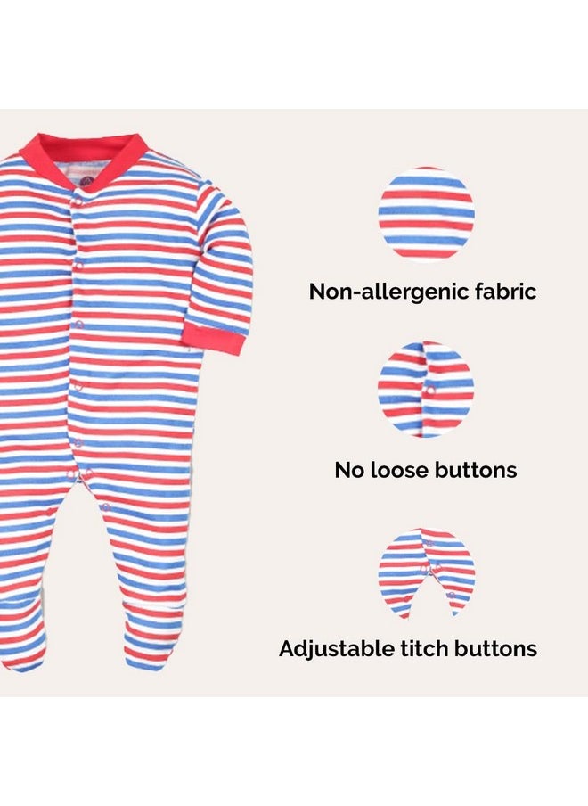 Baby Station - BABY STATION 100% Cotton Rompers/Sleepsuits/Jumpsuit/Night Suits for Baby Boys & Girls, Infants, New Borns (Red, 3-6 Months) - Image 1