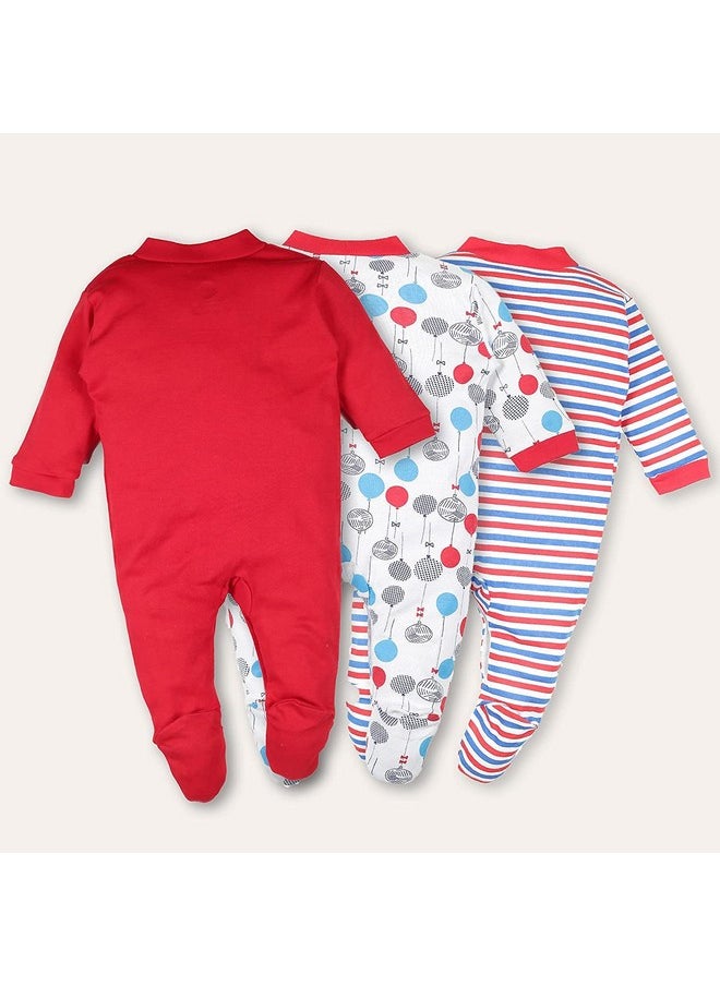 Baby Station - BABY STATION 100% Cotton Rompers/Sleepsuits/Jumpsuit/Night Suits for Baby Boys & Girls, Infants, New Borns (Red, 3-6 Months) - Image 1