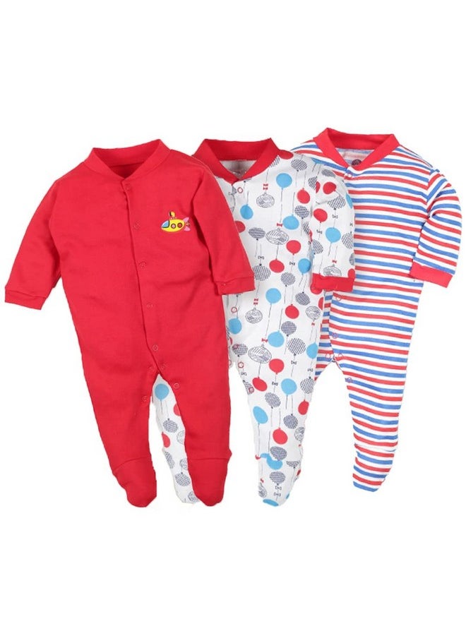 Baby Station - BABY STATION 100% Cotton Rompers/Sleepsuits/Jumpsuit/Night Suits for Baby Boys & Girls, Infants, New Borns (Red, 3-6 Months) - Image 1