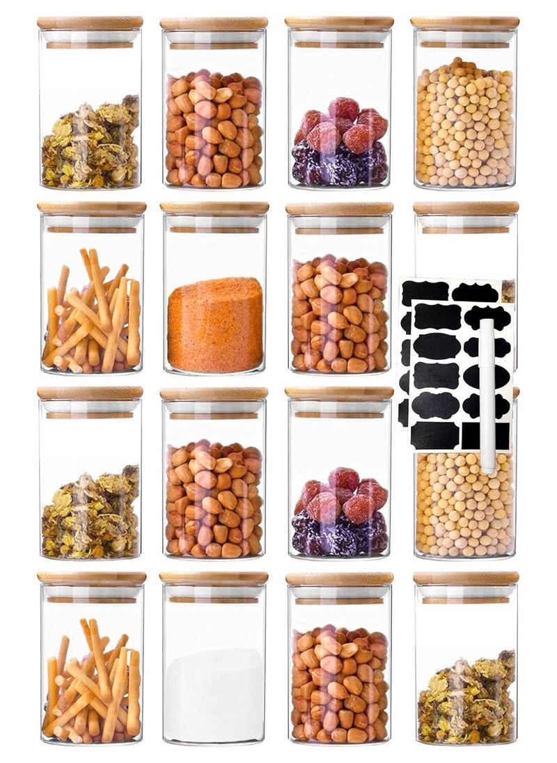 Generic - KUAIJI 16-Pack 300 ML(10.56 oz)Glass Jars With Wooden Lids, Spice  Glass Airtight Canisters Sets, Glass Food Storage Container, Pantry Organization and Storage Jars,Suitable For Tea, Candy, Spices - Image 1