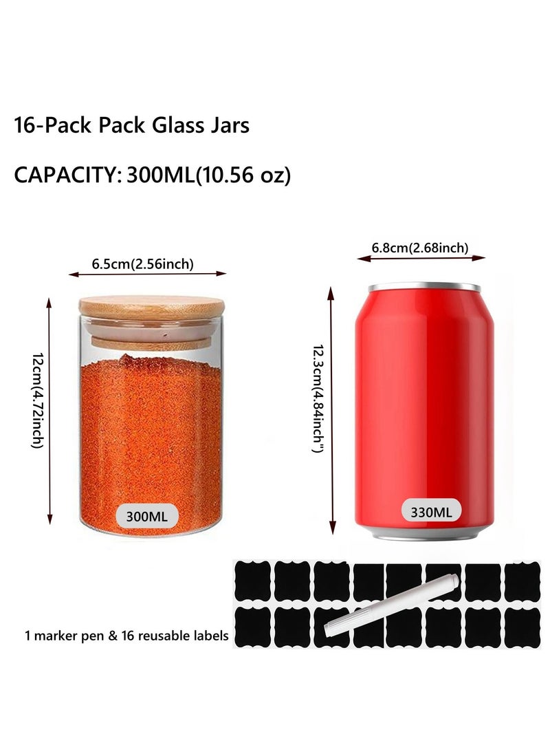 Generic - KUAIJI 16-Pack 300 ML(10.56 oz)Glass Jars With Wooden Lids, Spice  Glass Airtight Canisters Sets, Glass Food Storage Container, Pantry Organization and Storage Jars,Suitable For Tea, Candy, Spices - Image 1