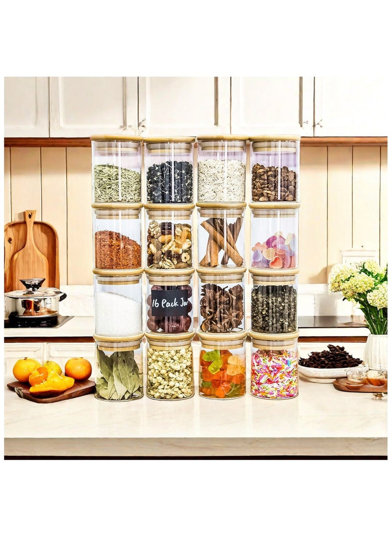 Generic - KUAIJI 16-Pack 300 ML(10.56 oz)Glass Jars With Wooden Lids, Spice  Glass Airtight Canisters Sets, Glass Food Storage Container, Pantry Organization and Storage Jars,Suitable For Tea, Candy, Spices - Image 1