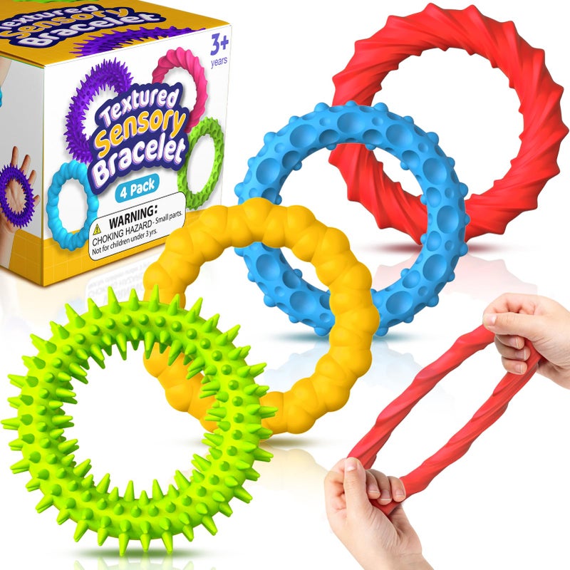 SMALL FISH Sensory Fidget Toys for Kids Adults - 4 Pack Stretchy Fidget Toys Bracelet | Texture & Calming Autism Sensory Toys for Special Needs Autistic Children Classroom Fidgets| Easter Basket Stuffers - Image 1