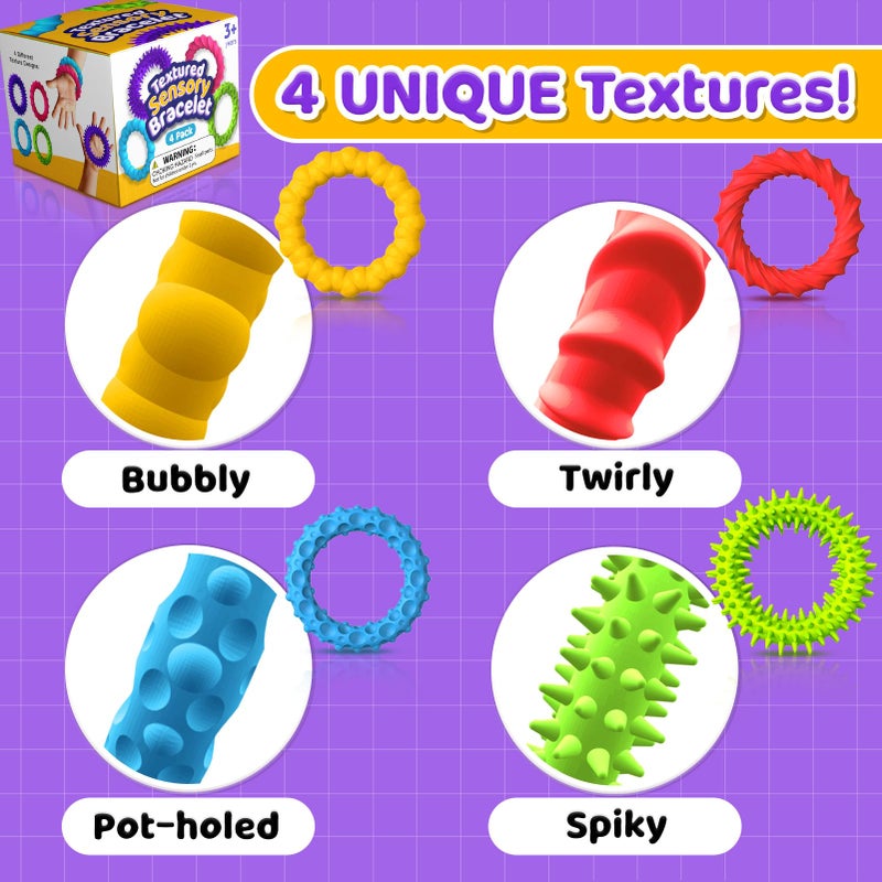 SMALL FISH Sensory Fidget Toys for Kids Adults - 4 Pack Stretchy Fidget Toys Bracelet | Texture & Calming Autism Sensory Toys for Special Needs Autistic Children Classroom Fidgets| Easter Basket Stuffers - Image 4