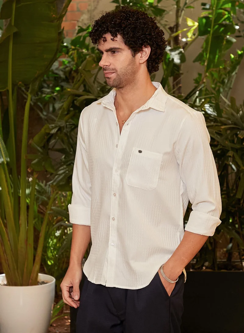 كامبوس سوترا Men's Daisy White Houndstooth-Tactile Shirt