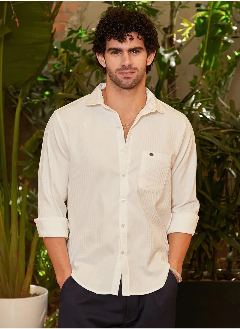 كامبوس سوترا Men's Daisy White Houndstooth-Tactile Shirt