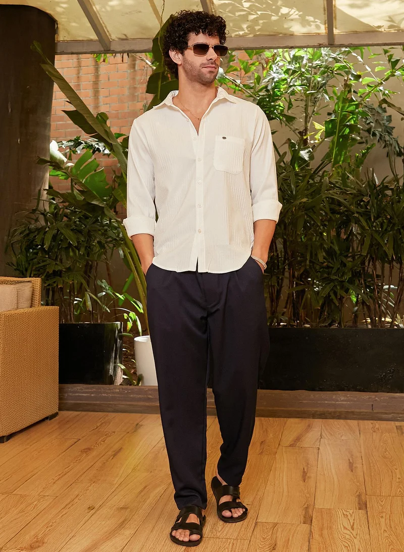 كامبوس سوترا Men's Daisy White Houndstooth-Tactile Shirt